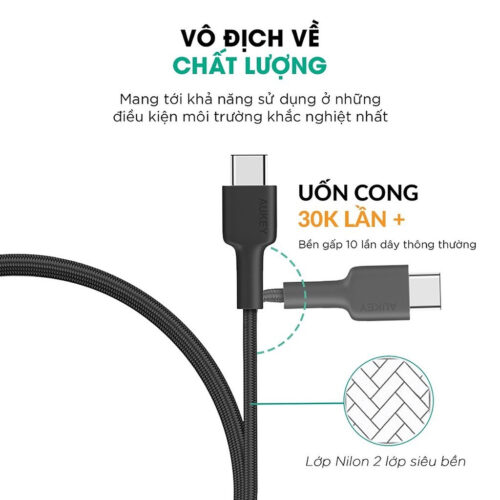 Aukey CB-CL5, Cáp Sạc Nhanh Aukey C to lightning cho iphone 11/12/13/14 series dài 1,2m Chất liệu Nylon, Hỗ trợ sạc PD 27W - Hình ảnh 3