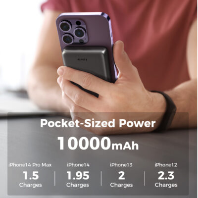 Aukey PB-MS02 - Sạc Không Dây hít từ tính Aukey 10000mAh PD30W QI15W 3in1 Pin sạc nhanh cho iPhone 15 14 13 12 Series - <ul> <li>Model: Aukey PB-MS02</li> <li>Dung lượng: 10000mAh / 38,5Wh</li> <li>Loại pin: Li-Polymer</li> <li>Đầu vào USB-C: 5V 3A / 9V 2A / 12V 1.5A (Tối đa 18W)</li> <li>Đầu ra USB-C: 5V 3A / 9V 3A / 12V 2.5A / 15V 2A (Tối đa 30W)</li> <li>Đầu ra không dây: 15W (Tối đa) / 10 W / 7,5W / 5W</li> <li>Watt-giờ: 38,5Wh</li> <li>Kích thước: 109 x 68 x 19,2mm / 4,29" x 2,68" x 0,75"</li> <li>Trọng lượng: 210g / 7,41oz</li> </ul>