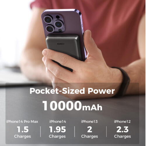 Aukey PB-MS02 - Sạc Không Dây hít từ tính Aukey 10000mAh PD30W QI15W 3in1 Pin sạc nhanh cho iPhone 15 14 13 12 Series - Hình ảnh 2