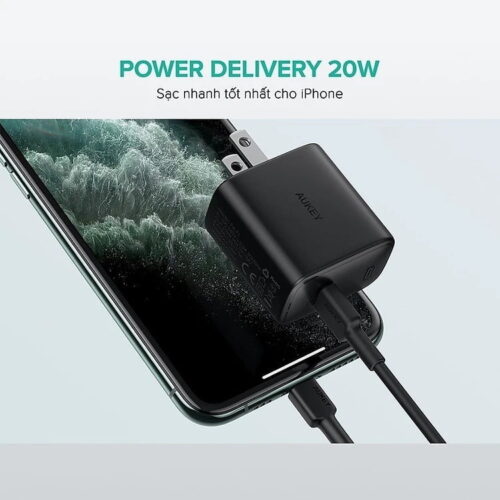 Combo Sạc nhanh Iphone củ sạc Aukey PA-F1S, Dây Sạc Aukey CB-CL2 Dài 2m bện Nylon - Hình ảnh 2