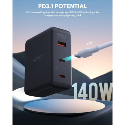Aukey PA-B7O - Bộ Sạc đa năng du lịch Aukey Omnia II Mix 140W, 3 cổng GaN PD 3.1, tích hợp chân cắm US,UK,EU - <ul> <li class="irIKAp">Model: Aukey PA-B7O</li> <li class="irIKAp">Đầu vào: 110-240V 2A 50 / 60Hz</li> <li class="irIKAp">Đầu ra các cổng</li> <li class="irIKAp">USB-C 1 / 2: 5 ~ 11V / 4.05A (PPS), 5V / 3A, 9V / 3A, 12V / 3A, 15V / 3A, 20V / 5A, 28V / 5A (Tối đa 140W)</li> <li class="irIKAp">USB-A : 5V / 3A, 9V / 3A, 10V / 2,25A, 12V / 1,25A (Tối đa 22,5W)</li> <li class="irIKAp">USB-C1 + USB-C2: 65W + 65W (Tối đa 130W)</li> <li class="irIKAp">USB-C1 / C2 + USB-A: 100W + 22,5W (Tối đa 122,5W)</li> <li class="irIKAp">USB-C1 + USB-C2 + USB-A: 65W + 45W + 18W (Tối đa 128W)</li> <li class="irIKAp">Tổng công suất: 140W</li> <li class="irIKAp">Kích thước: 6,4 x 7,95 x 3,2cm</li> <li class="irIKAp">Trọng lượng: 268g</li> </ul>