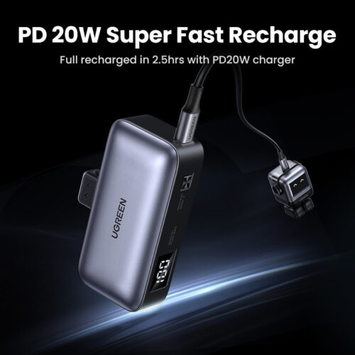 Pin dự phòng tích hợp đầu nối USB-C UGREEN PB503 5000mAh PD 20W, SCP 22,5W Màn hình LED tích hợp giá đỡ - Hình ảnh 7