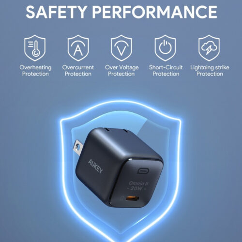 Aukey PA-B1T Củ sạc nhanh 20W Omnia II Mini Gan USB-C PD&QC 3.0 cho iPhone Samsung Huawei Xiaomi - Hình ảnh 5
