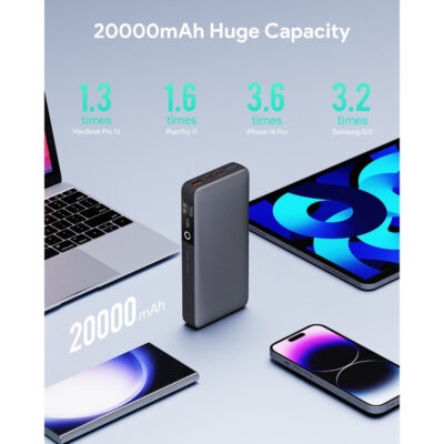 Aukey PB-Y43 - Pin sạc dự phòng Aukey Sprint X 20000mAh 65W Hỗ trợ PD/QC 3.0 PPS 5A, LED hiển thị, sạc nhỏ giọt - <ul> <li class="irIKAp">Model: Aukey PB-Y43</li> <li class="irIKAp">Dung lượng: 20.000mAh/74Wh</li> <li class="irIKAp">Loại pin: Li-Polymer</li> <li class="irIKAp">Cổng USB: 2*USB-C + 1*USB-A</li> <li class="irIKAp">Đầu vào USB-1 (C): 5V 3A / 9V 3A / 12V 3A / 15V 3A / 20V 3.25A (Tối đa 65W)</li> <li class="irIKAp">Đầu ra USB-1 (C): 5V 3A / 9V 3A / 12V 3A / 15V 3A / 20V 3.25A (Tối đa 65W) / 3.3-11V 5A (PPS)</li> <li class="irIKAp">Đầu ra USB-2 (C): 5V 3A / 9V 3A / 12V 25A (30W) / 3.3-TIV 3A (PPS)</li> <li class="irIKAp">Đầu ra USB-3 (A): 5V 3A / 9V 2A / 12V 1.5A (18W)</li> <li class="irIKAp">USB-1 (C) + USB-2 (C) / 3(A): 45W+20W / 18W</li> <li class="irIKAp">USB-1 (C) + (USB-2 (C)+USB-3 (A)): 45W+15W</li> <li class="irIKAp">Công suất tối đa: 65W</li> <li class="irIKAp">Kích thước: 156*73*25mm</li> <li class="irIKAp">Trọng lượng: 390g</li> </ul>