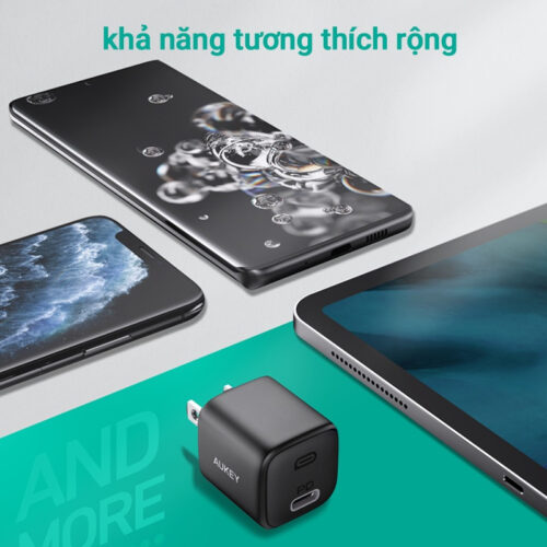 Aukey PA-B1 Củ sạc 20W Omnia™ Gan USB C hỗ trợ sạc nhanh Type C PD 3.0 cho iPhone - Hình ảnh 8