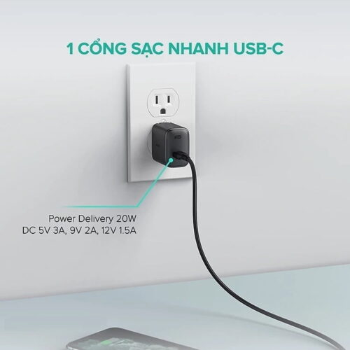 Combo Sạc nhanh Iphone củ sạc Aukey PA-F1S, Dây Sạc Aukey CB-CL2 Dài 2m bện Nylon - Hình ảnh 4