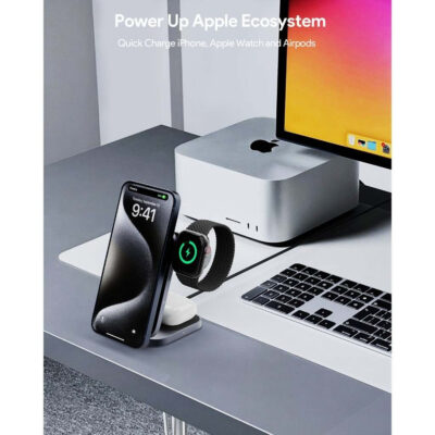 Aukey LC-MC312 - Đế sạc nhanh đa năng không dây hít từ tính 3 trong 1 MagFusion Z Qi2 có thể gập lại - <ul> <li><strong>Model: Aukey LC-MC312</strong></li> <li><strong>Công suất đầu ra</strong>: <ul> <li>Điện thoại: 15W (tối đa)</li> <li>Tai nghe không dây: 5W</li> <li>Đồng hồ thông minh: 3W</li> </ul> </li> <li><strong>Công nghệ sạc</strong>: <ul> <li>Chuẩn sạc không dây: Qi2</li> <li>Sạc nhanh không dây</li> </ul> </li> <li><strong>Nguồn vào</strong>: <ul> <li>Cổng vào: USB-C</li> <li>Điện áp đầu vào: 5V/3A, 9V/2A, 12V/1.5A</li> </ul> </li> </ul>