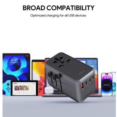 Aukey PA-TA09A Sạc nhanh PPS 65W 1 cổng USB A + 3 cổng Type C max 100W, ổ cắm tải max 2500W - <ul> <li>Model: Aukey PA-TA09</li> <li>Định mức: 100-250VAC, Tối đa 10A, 2500W</li> <li>Đầu ra cổng đơn tối đa:</li> <li>USB-C (3) / USB-C (4): 5V 3A / 9V 3A / 15V 3A / 20V 5A (Tối đa 100W)</li> <li>USB-C (2): 5V 3A / 9V 2A / 12V 1.5A (Tối đa 18W)</li> <li>USB-A (1): 5V 3A 9V 2A 12V 1.5A (Tối đa 18W)</li> <li>Đầu ra đa cổng:</li> <li>USB-C (4)+USB-C (3): 65W+35W (Tối đa 100W)</li> <li>USB-C (4)+USB-C (3)+USB-C (2): 65W+20W+18W (Tối đa 103W)</li> <li>USB-C (4)+USB-C (3)+USB-C (2)+USB-A (1): 65W+20W+5V 3A (C3+A1) (Tối đa 100W)</li> <li>Tổng đầu ra DC: 100W</li> <li>Giao thức sạc nhanh: PD3.0, QC4+, FCP, SCP, AFC. PPS</li> <li>Kích thước: 93 x 51 x 54mm</li> <li>Trọng lượng: 272g</li> </ul> [wpcode id="2387"]