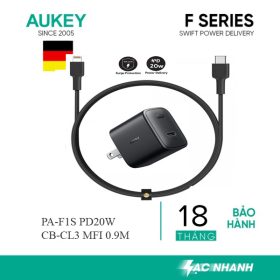 Combo Sạc nhanh PD 20W AUKEY chính hãng gồm củ PA-F1S và dây sạc USB C-Lghtng dài 1,2m CB-CL2 dài 2m phù hợp cho iP12,13,14 - Combo PA-F1S và cáp CB-CL3 Bộ sạc nhanh cho Iphone <ul> <li>Thương hiệu phụ kiện công nghệ Aukey đến từ Đức</li> <li>Sạc nhanh Power Delivery 20W</li> <li>Cáp Type C to lightning CB-CL3</li> <li>Sạc tối đa công suất đồng thời 2 thiết bị</li> <li>Công nghệ sạc Aukey Safe-Guard – An toàn, toàn diện</li> <li>Tương thích với mọi thiết bị USB C</li> <li>Siêu nhỏ gọn – Nhỏ hơn 30%</li> <li>Thiết kế chân gập thông minh, tiện lợi</li> <li>Màu sắc: Đen</li> <li><strong>Bảo hành chính hãng 18 tháng, 1 đổi 1 không qua sửa chữa</strong></li> </ul>