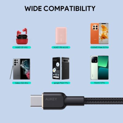 Aukey CB-NAC2 - Cáp A - C bọc dù 1,8m, màu đen - <ul> <li>Aukey CB-NAC2 - Cáp A - C bọc dù 1,8m</li> <li><strong>Loại cáp:</strong> USB Type-A sang Type-C</li> <li><strong>Công suất:</strong> 60W</li> <li><strong>Tốc độ truyền dữ liệu:</strong> 480Mbps</li> <li><strong>Chiều dài:</strong> 1,8 mét</li> <li><strong>Màu sắc:</strong> Đen</li> <li><strong>Chất liệu:</strong> Dây dù nylon</li> </ul>