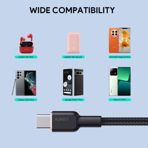 Aukey CB-NAC2 - Cáp A - C bọc dù 1,8m, màu đen - Hình ảnh 3