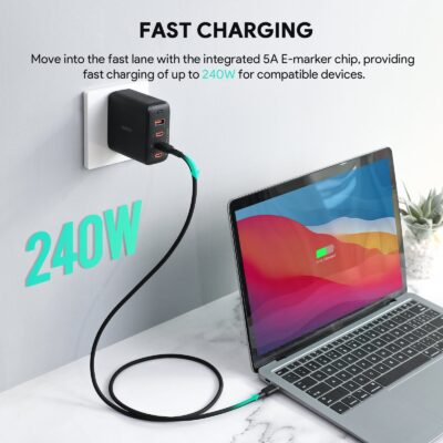 Aukey CB-SCC241 - Cáp C to C silicone 240W 1m, màu đen - <ul> <li>Aukey CB-SCC241 - Cáp C to C silicone 240W 1m</li> <li><strong>Loại cáp:</strong> USB Type-C sang Type-C</li> <li><strong>Công suất:</strong> 240W (5A)</li> <li><strong>Tốc độ truyền dữ liệu:</strong> 40Gbps (USB 4.0)</li> <li><strong>Chiều dài:</strong> 1 mét</li> <li><strong>Màu sắc:</strong> Đen</li> <li><strong>Chất liệu vỏ:</strong> Silicone</li> </ul>