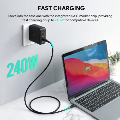 Aukey CB-SCC241 - Cáp C to C silicone 240W 1m, màu đen - Hình ảnh 2