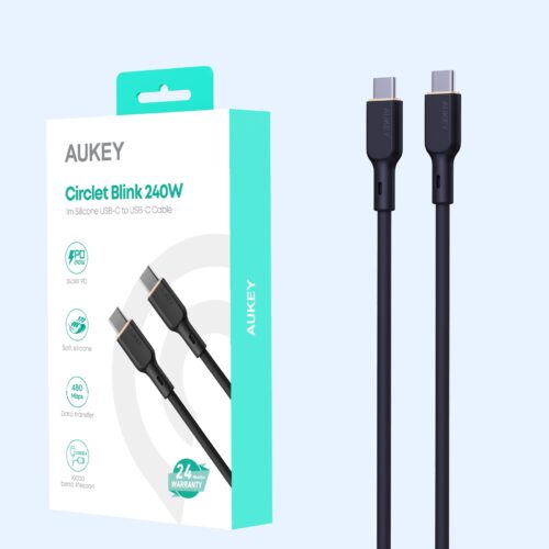 Aukey CB-SCC241 - Cáp C to C silicone 240W 1m, màu đen - Hình ảnh 11