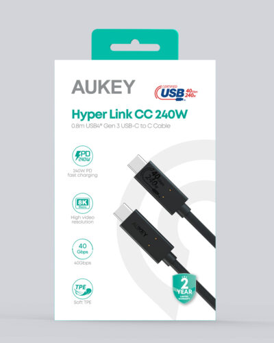 Aukey CB-TCC241 - Cáp USB-IF Aukey thế hệ thứ 3 với USB 4.0 hỗ trợ 8k/60Hz, PD 240W, truyền data 40Gbps - <ul> <li>Aukey CB-TCC241 - Cáp USB-IF Aukey thế hệ thứ 3</li> <li><strong>Loại cáp:</strong> USB Type-C sang Type-C</li> <li><strong>Công suất:</strong> 240W (5A)</li> <li><strong>Tốc độ truyền dữ liệu:</strong> 40Gbps (USB 4.0)</li> <li><strong>Chiều dài:</strong> 1 mét, 1.8 mét</li> <li><strong>Màu sắc:</strong> Đen</li> <li><strong>Chất liệu vỏ:</strong> Nylon bện</li> </ul>