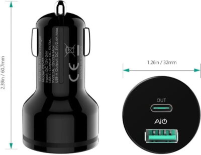 Aukey CC-Y7 Sạc Ô Tô 1 Cổng USB Aipower 1 Cổng Type-C Power Delivery 39W - <ul> <li>Model: CC-Y7.</li> <li>Loại: Sạc ô tô.</li> <li>Màu sắc :Đen.</li> <li>Tương thích với: Đa.</li> <li>Số Ports: 2 port.</li> <li> Đầu vào: 12-24V .</li> <li>Đầu ra USB-C (PD 2.0): 5V 3A, 9V 2.5A, 12V 2A .</li> <li>Đầu ra USB-A (AiPower): 5V 2.4A .</li> </ul> Bộ sản phẩm bao gồm: <ul> <li>1 x Bộ sạc ô tô 3 cổng AUKEY CC-Y16 36W</li> <li>1 x Sách hướng dẫn sử dụng</li> </ul>