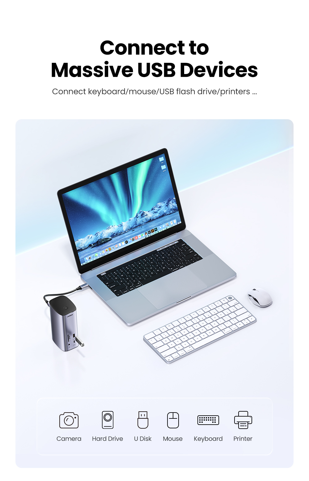 Dock chuyển đổi USB C 12 in 1 Ugreen CM555 90325 - <ul> <li>Tên sản phẩm: Dock chuyển đổi USB C 12 in 1 Ugreen CM555 90325</li> <li>Cổng kết nối:2 cổng HDMI <ul> <li>1 cổng DisplayPort</li> <li>1 cổng USB-C</li> <li>3 cổng USB-A</li> <li>1 cổng Gigabit Ethernet</li> <li>1 khe cắm thẻ nhớ SD/TF</li> <li>1 cổng Jack tai nghe 3.5mm</li> </ul> </li> <li>Hỗ trợ độ phân giải: 4K UHD (3840x2160) 60Hz</li> <li>Tốc độ truyền dữ liệu: Lên đến 10Gbps</li> <li>Sạc nguồn: Lên đến 100W</li> <li>Kích thước: 320mm x 260mm x 60mm</li> <li>Trọng lượng: 998g</li> </ul>
