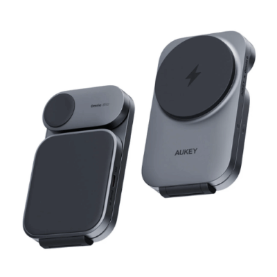 Aukey LC-MC312 - Đế sạc nhanh đa năng không dây hít từ tính 3 trong 1 MagFusion Z Qi2 có thể gập lại