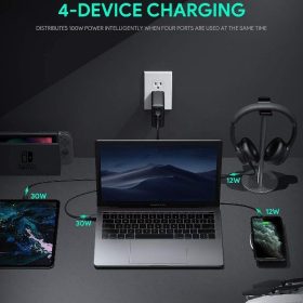Aukey PA-B7 Củ sạc GaN 4 cổng hỗ trợ QC3.0 và PD100W - <ul> <li>Model: Aukey PA-B7</li> <li>Màu sắc: Trắng</li> <li>Input: AC 100–240V 50/60Hz 2.5A</li> <li>Output:</li> <li>USB-C 1/2: 5V 3A, 9V 3A, 12V 3A, 15V 3A, 20V 5A(Max 100W)</li> <li>USB-A 1/2: 5V 2.4A (Max 12W)</li> <li>USB-C 1/2 + USB-A 1/2: 65W + 12W (Max 77W)</li> <li>USB-C 1 + USB-C 2: 45W + 45W (Max 90W)</li> <li>USB-A 1 + USB-A 2: 5V / 2.4A (Max 12W)</li> <li>USB-C 1 + USB-C 2 + USB-A 1/2: 45W + 45W + 12W (Max 102W)</li> <li>Max Power Output: 100W</li> <li>Dimensions: 69.8 x 69.3 x 33mm / 2.75” x 2.73” x 1.29”  Weight: 223g / 7.87oz</li> </ul>