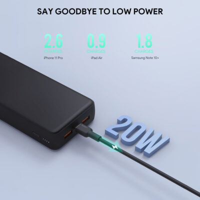 Aukey PB-N93 - Pin dự phòng 20000mAh sạc nhanh 22.5W - <ul> <li>Aukey PB-N93 - Pin dự phòng 20000mAh sạc nhanh 22.5W</li> <li><strong>Thương hiệu:</strong> Aukey</li> <li><strong>Model:</strong> PB-N93</li> <li><strong>Loại:</strong> Pin sạc dự phòng</li> <li><strong>Dung lượng:</strong> 20000mAh</li> <li><strong>Cổng ra:</strong> 1 cổng USB-C PD (18W), 1 cổng USB-A QC 3.0 (18W), 1 cổng USB-A 5V/2.4A</li> <li><strong>Điện áp đầu vào:</strong> Micro USB: 5V/2A, USB-C: 5V/3A</li> <li><strong>Điện áp đầu ra:</strong> USB-C PD: 5V/3A, 9V/2A, 12V/1.5A; USB-A QC 3.0: 5V/3A, 9V/2A, 12V/1.5A; USB-A: 5V/2.4A</li> <li><strong>Kích thước:</strong> 158 x 74 x 18.7 mm</li> <li><strong>Trọng lượng:</strong> 335g</li> <li><strong>Chất liệu:</strong> Vỏ PC cao cấp</li> <li><strong>Lõi pin:</strong> Polymer Lithium-ion</li> </ul>