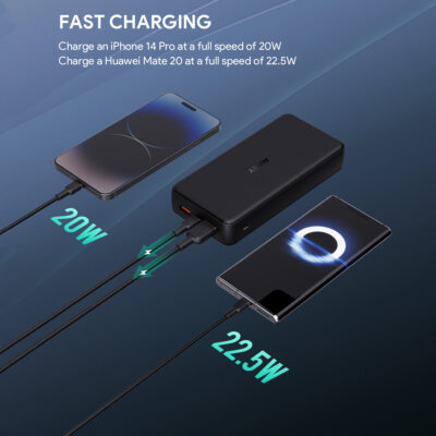 Aukey PB-N93 - Pin dự phòng 20000mAh sạc nhanh 22.5W - <ul> <li>Aukey PB-N93 - Pin dự phòng 20000mAh sạc nhanh 22.5W</li> <li><strong>Thương hiệu:</strong> Aukey</li> <li><strong>Model:</strong> PB-N93</li> <li><strong>Loại:</strong> Pin sạc dự phòng</li> <li><strong>Dung lượng:</strong> 20000mAh</li> <li><strong>Cổng ra:</strong> 1 cổng USB-C PD (18W), 1 cổng USB-A QC 3.0 (18W), 1 cổng USB-A 5V/2.4A</li> <li><strong>Điện áp đầu vào:</strong> Micro USB: 5V/2A, USB-C: 5V/3A</li> <li><strong>Điện áp đầu ra:</strong> USB-C PD: 5V/3A, 9V/2A, 12V/1.5A; USB-A QC 3.0: 5V/3A, 9V/2A, 12V/1.5A; USB-A: 5V/2.4A</li> <li><strong>Kích thước:</strong> 158 x 74 x 18.7 mm</li> <li><strong>Trọng lượng:</strong> 335g</li> <li><strong>Chất liệu:</strong> Vỏ PC cao cấp</li> <li><strong>Lõi pin:</strong> Polymer Lithium-ion</li> </ul>