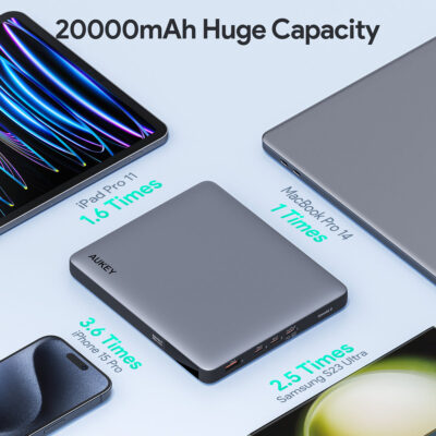 Aukey PB-Y44 - Pin dự phòng Sprint X 20000mAh sạc nhanh 100W & USB C PD 3.0 - Hàng trưng bày mới 100% - <ul> <li>Aukey PB-Y44 - Pin dự phòng Sprint X 20000mAh sạc nhanh 100W & USB C PD 3.0</li> <li><strong>Thương hiệu:</strong> Aukey</li> <li><strong>Model:</strong> PB-Y44</li> <li><strong>Loại:</strong> Pin sạc dự phòng</li> <li><strong>Dung lượng:</strong> 20000mAh</li> <li><strong>Cổng ra:</strong> 1 cổng USB-C PD 100W, 1 cổng USB-C 30W, 1 cổng USB-A QC 3.0 18W, 1 cổng USB-A 5V/2.1A</li> <li><strong>Điện áp đầu vào:</strong> Micro USB: 5V/2A, USB-C: 5V/3A</li> <li><strong>Điện áp đầu ra:</strong> USB-C PD: 5V/3A, 9V/3A, 12V/2.5A, 15V/2A, 20V/5A; USB-C: 5V/3A, 9V/2A, 12V/1.5A; USB-A QC 3.0: 5V/3A, 9V/2A, 12V/1.5A; USB-A: 5V/2.1A</li> <li><strong>Kích thước:</strong> 150 x 75 x 20 mm</li> <li><strong>Trọng lượng:</strong> 471g</li> <li><strong>Chất liệu:</strong> Vỏ PC cao cấp, kim loại</li> <li><strong>Lõi pin:</strong> Polymer Lithium-ion</li> </ul>