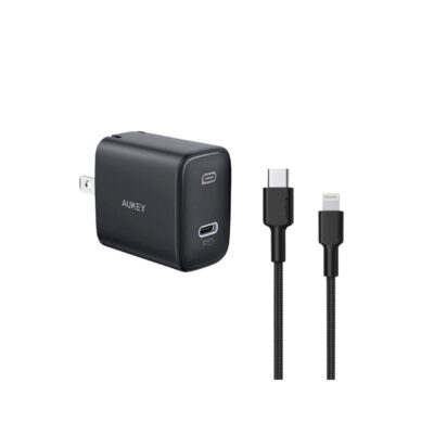 Combo Sạc nhanh Iphone củ sạc Aukey PA-F1S, Dây Sạc Aukey CB-CL2 Dài 2m bện Nylon