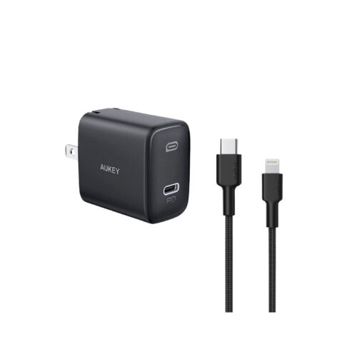 Combo Sạc nhanh Iphone củ sạc Aukey PA-F1S, Dây Sạc Aukey CB-CL2 Dài 2m bện Nylon