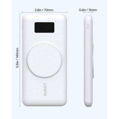 Aukey PB-WL02i Pin dự phòng Magsafe 10.000mAh 15w - <ul> <li>Model: PB-WL02i</li> <li>Màu sắc: Đen, Trắng</li> <li>Dung lượng: 10000mAh / 37Wh</li> <li>Lõi pin: Li-Polymer</li> <li>Công nghệ: PD 3.0, QuickCharge 3.0, Magsafe 15W</li> <li>Input: USB-C: 5V 3A / 9V 2A / 12V 1.5A (18W Max) Lightning: 5V 2.4A / 9V 2A (18W Max)</li> <li>Output USB-C: 5V 3A / 9V 2.22A / 12V 1.67A (20W Max) USB-A: 5V 4.5A / 4.5V 5A / 9V 2A / 12V 1.5A (22.5W Max)</li> <li>Bảo vệ quá nhiệt, quá dòng, quá điện áp, tránh đoản mạch</li> <li>Hỗ trợ sạc không dây nhanh cho iPhone 12/13 Series hỗ trợ magsafe</li> <li>Chân đế có thể gập lại khi sạc không dây</li> <li>Màn hình LED hiển thị dung lượng pin</li> <li>Kích thước: 146 x 68.3 x19.5mm</li> <li>Trọng lượng: 241g</li> <li>Bảo hành chính hãng 18 tháng</li> <li>Hộp sản phẩm gồm: Pin sạc AUKEY PB-WL02i, cáp sạc USB-C, hướng dẫn sử dụng</li> </ul>