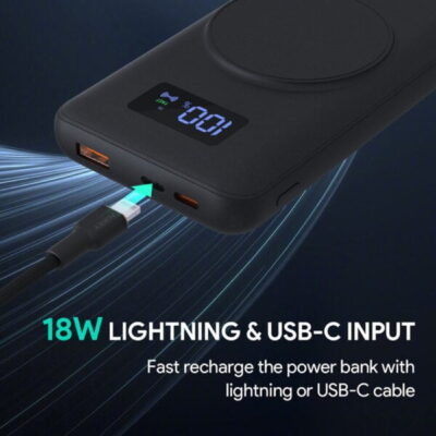 Aukey PB-WL02i Pin dự phòng Magsafe 10.000mAh 15w - <ul> <li>Model: PB-WL02i</li> <li>Màu sắc: Đen, Trắng</li> <li>Dung lượng: 10000mAh / 37Wh</li> <li>Lõi pin: Li-Polymer</li> <li>Công nghệ: PD 3.0, QuickCharge 3.0, Magsafe 15W</li> <li>Input: USB-C: 5V 3A / 9V 2A / 12V 1.5A (18W Max) Lightning: 5V 2.4A / 9V 2A (18W Max)</li> <li>Output USB-C: 5V 3A / 9V 2.22A / 12V 1.67A (20W Max) USB-A: 5V 4.5A / 4.5V 5A / 9V 2A / 12V 1.5A (22.5W Max)</li> <li>Bảo vệ quá nhiệt, quá dòng, quá điện áp, tránh đoản mạch</li> <li>Hỗ trợ sạc không dây nhanh cho iPhone 12/13 Series hỗ trợ magsafe</li> <li>Chân đế có thể gập lại khi sạc không dây</li> <li>Màn hình LED hiển thị dung lượng pin</li> <li>Kích thước: 146 x 68.3 x19.5mm</li> <li>Trọng lượng: 241g</li> <li>Bảo hành chính hãng 18 tháng</li> <li>Hộp sản phẩm gồm: Pin sạc AUKEY PB-WL02i, cáp sạc USB-C, hướng dẫn sử dụng</li> </ul>