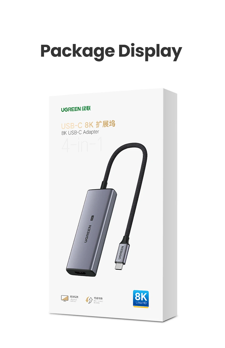 Bộ chuyển đổi đa năng USB-C Ugreen CM500 50629 - <ul> <li data-sourcepos="1:1-1:51">Bộ chuyển đổi đa năng USB-C Ugreen CM500 50629</li> <li>Đầu vào: USB-C Male</li> <li>Đầu ra: 3 x USB 3.0 Female, 1 x HDMI Female</li> <li>Tốc độ truyền dữ liệu: USB 3.0: 5Gbps</li> <li>Độ phân giải HDMI: Lên đến 8K@30Hz hoặc 4K@120Hz</li> <li>Kích thước: 11.5 x 5.5 x 1.5 cm</li> <li>Trọng lượng: 100g</li> </ul>