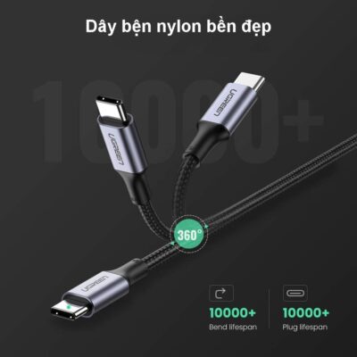 Cáp sạc nhanh C to C 100W Ugreen US316 - <ul> <li>Cáp sạc nhanh C to C 100W Ugreen US316</li> <li>Chức năng: Sạc & Đồng bộ dữ liệu</li> <li>USB 2.0 tốc độ lên tới 480Mbps</li> <li> Vỏ nhôm có dây bọc</li> <li>Sạc nhanh 5A</li> <li>Hỗ trợ PD100W/QC/FCP</li> <li>Chiều dài: 1 mét</li> </ul>