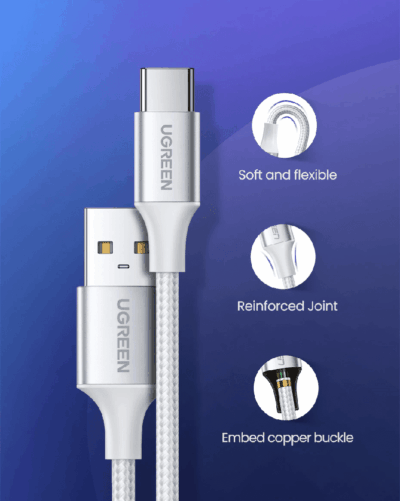 Cáp sạc nhanh USB A to C US288 - <ul> <li>Cáp sạc nhanh USB A to C US288</li> <li>Cáp USB 2.0 sang Type-C</li> <li>Dùng kết nối điện thoại thông minhvới cổng USB type C đến một máy tính, sạc, hoặc pin dự phòng</li> <li>Hỗ trợ lên đến 5V/3Amps để sạc</li> <li>Dây dẫn đồng khử oxy hóa</li> <li>Hỗ trợ sạc nhanh với dòng lên tới 3A</li> <li>Lưới chống nhiễu</li> <li>Đầu bọc nhôm sang trọng cao cấp</li> <li>Chiều dài: 1 mét</li> </ul>