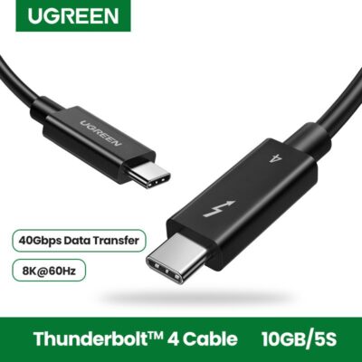 Cáp Thunderbolt 4 40Gbps 100W Data Ugreen US501 - 30389, 60621 - Cáp Thunderbolt 4 40Gbps 100W Data Ugreen USS501 * Đầu vào: Type C * Đầu ra: Type C * Chức năng: Truyền dữ liệu + sạc + Âm thanh & video * Chuẩn Thunderbolt 4, 40Gbps ,tương thích ngược với USB4 / 3.1 / 3.0 / 2.0. * Sạc nhanh hơn 5A （PD 100W） * Truyền âm thanh và video đồng thời * Tích hợp IC hoạt động, Hỗ trợ độ phân giải cao 8K @ 60Hz hoặc màn hình kép 4K @ 60Hz