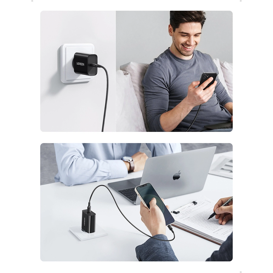 Combo Ugreen 50799 - Củ Sạc Nhanh + Cáp sạc type C ra Lightning chuẩn MFI, 20W - <ul> <li>Model: Ugreen 50799</li> <li>Củ sạc: 20w</li> <li>Cáp sạc: C to lightning mfi</li> <li>Màu sắc: Trắng/ Đen</li> </ul>