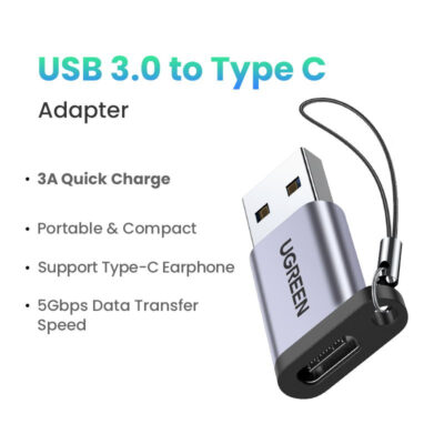 Đầu chuyển đổi USB 3.0 sang USB Type-C Ugreen US276 50533 - <ul> <li><strong>Mã sản phẩm:</strong> Ugreen US276 50533</li> <li><strong>Loại:</strong> Đầu chuyển đổi USB 3.0 sang USB Type-C</li> <li><strong>Giao diện:</strong> 1 cổng USB 3.0 Type-A đực, 1 cổng USB Type-C cái</li> <li><strong>Tốc độ truyền tải dữ liệu:</strong> Lên đến 5Gbps</li> <li><strong>Chất liệu:</strong> Vỏ nhôm cao cấp</li> <li><strong>Màu sắc:</strong> Xám</li> <li><strong>Kích thước:</strong> 25 x 12 x 4 mm</li> <li><strong>Trọng lượng:</strong> 3g</li> <li><strong>Tương thích:</strong> Windows, macOS, Linux</li> </ul>
