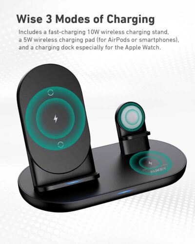 Aukey LC-A3 Đế sạc không dây chuẩn QI 10W - <ul> <li>Model: <strong>Aukey LC-A3</strong></li> <li>Chức năng: sạc không dây</li> <li>Công nghệ: Qi, Sạc nhanh 3.0</li> <li>Đầu vào USB-C: 5V/3A, 9V/2A(Tối đa)</li> <li>Đầu ra không dây đứng: 10W / 7.5W / 5W</li> <li>Đầu ra không dây phụ: 5W</li> <li>Đầu ra USB-A: 5V/1A</li> <li>Kích thước: 19.3 x 9.3 x 13 cm</li> </ul>
