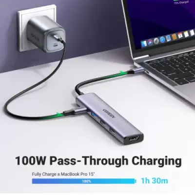 Hub chuyển đổi USB C 5 in 1 Ugreen CM478 15495 - <ul data-sourcepos="16:1-22:0"> <li data-sourcepos="9:1-9:36">Model: <strong>Ugreen CM478 15495</strong></li> <li data-sourcepos="9:1-9:36">1 cổng USB 3.0 Type-A Female (cái)</li> <li data-sourcepos="10:1-10:36">2 cổng USB 2.0 Type-A Female (cái)</li> <li data-sourcepos="11:1-11:26">1 cổng HDMI Female (cái)</li> <li data-sourcepos="12:1-13:0">1 cổng USB Type-C Female (cái)</li> <li data-sourcepos="16:1-18:75">Chuẩn USB: <ul data-sourcepos="17:5-18:75"> <li data-sourcepos="17:5-17:77">1 cổng USB 3.0: Tốc độ lên đến 5Gbps, tương thích ngược với USB 2.0/1.1</li> <li data-sourcepos="18:5-18:75">2 cổng USB 2.0: Tốc độ lên đến 480Mbps, tương thích ngược với USB 1.1</li> </ul> </li> <li data-sourcepos="19:1-19:36">Độ phân giải HDMI: Lên đến 4K@30Hz</li> <li data-sourcepos="20:1-20:57">Cổng USB-C cái: Hỗ trợ sạc Power Delivery (PD) 100W</li> <li data-sourcepos="21:1-22:0">Chất liệu: Vỏ nhôm</li> </ul>