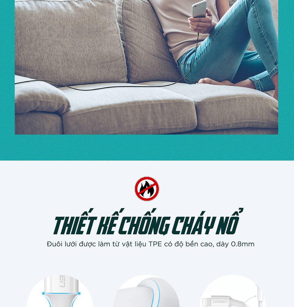 Cáp sạc nhanh Type C UGREEN US171 Sạc nhanh 18W, đạt chuẩn Mfi - Tốc độ truyền dữ liệu 480Mbps