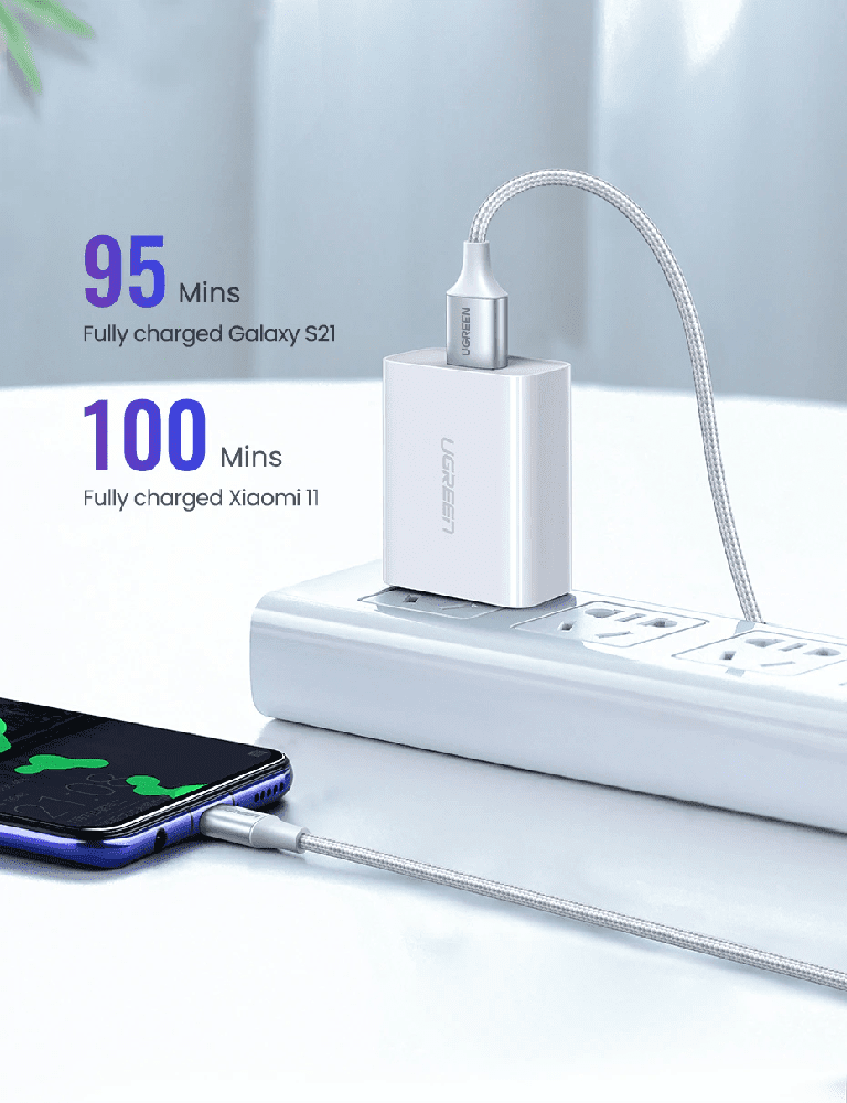 Cáp sạc nhanh Type C UGREEN US288 - Sạc nhanh dòng 3A, khả năng tương thích rộng, lõi đồng nguyên chất 8 Sạc đầy điện thoại nhanh chóng