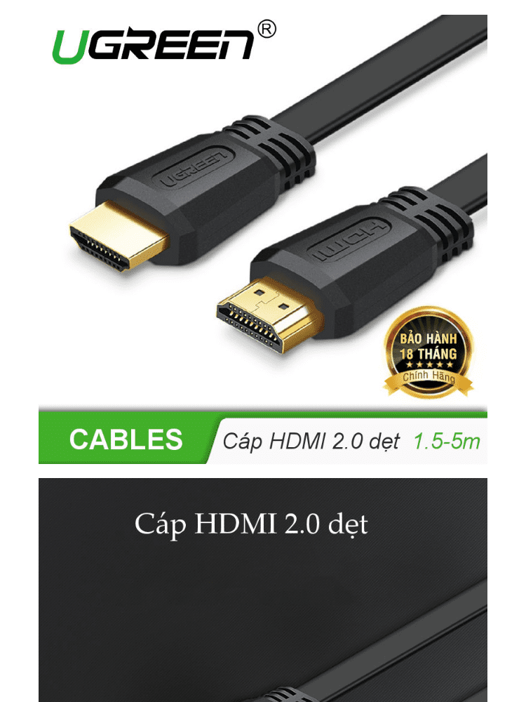 Cáp HDMI 2.0 UGREEN ED015 Hỗ trợ độ phân giải 4Kx2K 3D Full HD1080 dạng dây dẹt 7 Cáp HDMI 2.0 UGREEN ED015 Hỗ trợ độ phân giải 4Kx2K 3D Full HD1080 dạng dây dẹt