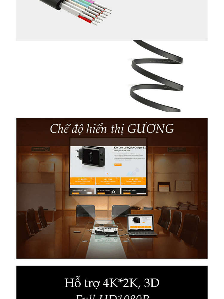 Cáp HDMI 2.0 UGREEN ED015 Hỗ trợ độ phân giải 4Kx2K 3D Full HD1080 dạng dây dẹt 10 Cáp HDMI 2.0 UGREEN ED015 Hỗ trợ độ phân giải 4Kx2K 3D Full HD1080 dạng dây dẹt