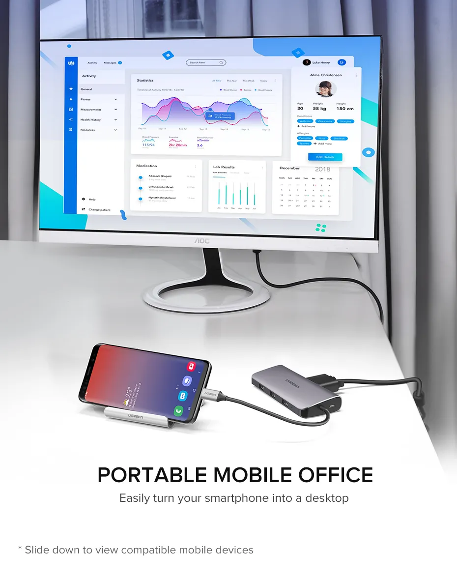 Hub Ugreen USB Type-C sang HDMI, VGA, LAN, USB 3.0, SD, USB-C CM179 80133 40873 - <ul> <li>Hub Ugreen USB Type-C sang HDMI, VGA, LAN, USB 3.0, SD, USB-C CM179</li> <li>Chuẩn USB 3.0, Tốc độ truyền lên đến 5Gbps, Tương thích ngược USB 2.0 / 1.1</li> <li>Độ phân giải HDMI lên đến 4K @ 30Hz; 2K @ 60HZ; 1080P @ 120Hz</li> <li>Độ phân giải VGA lên đến 1080P @ 60Hz</li> <li>Hỗ trợ cổng HDMI và VGA sử dụng đồng thời</li> <li>Hỗ trợ truy cập mạng 10/100 / 1000Mbps</li> <li>AUX3.5mm có thể được sử dụng độc lập</li> <li>Hỗ trợ thẻ nhớ để sử dụng đồng thời</li> <li>Tốc độ truyền thẻ nhớ: ≈90MB / S</li> <li>Với cổng cấp nguồn PD （100W）</li> </ul>