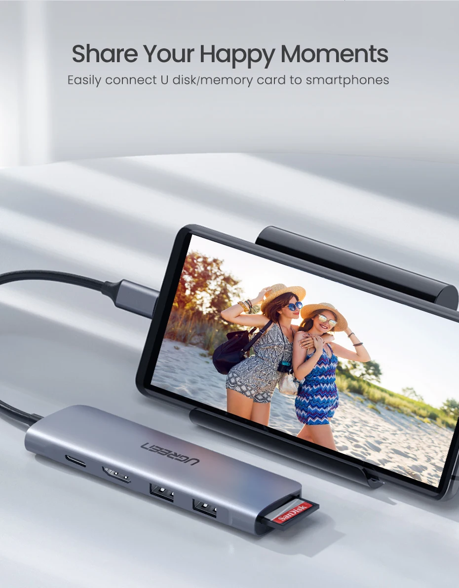 Hub chuyển đổi 6 in 1 Ugreen CM195 70411 - <ul> <li>Hub chuyển đổi 6 in 1 Ugreen CM195 70411</li> <li>2*USB3.0 + HDMI + SD + TF (sử dụng đồng thời) + PD</li> <li>Chuẩn USB 3.0, Tốc độ truyền lên đến 5Gbps, Tương thích ngược USB 2.0 / 1.1</li> <li>Độ phân giải HDMI lên đến 4K*2K /30Hz;</li> <li>Kích thước sản phẩm: 115x36x12.5 (mm)</li> <li> Chiều dài: 15cm</li> </ul>