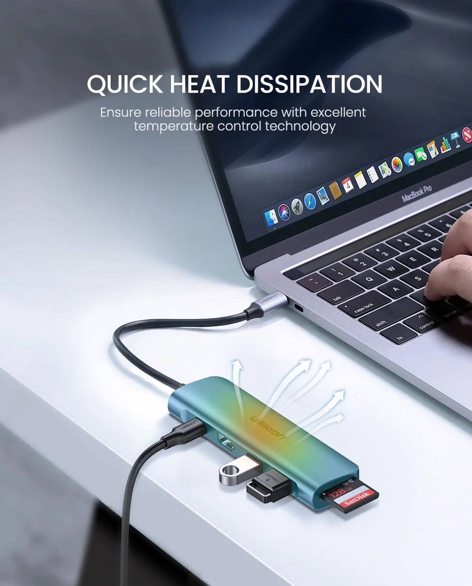 Hub chuyển đổi 6 in 1 Ugreen CM195 70411 - <ul> <li>Hub chuyển đổi 6 in 1 Ugreen CM195 70411</li> <li>2*USB3.0 + HDMI + SD + TF (sử dụng đồng thời) + PD</li> <li>Chuẩn USB 3.0, Tốc độ truyền lên đến 5Gbps, Tương thích ngược USB 2.0 / 1.1</li> <li>Độ phân giải HDMI lên đến 4K*2K /30Hz;</li> <li>Kích thước sản phẩm: 115x36x12.5 (mm)</li> <li> Chiều dài: 15cm</li> </ul>