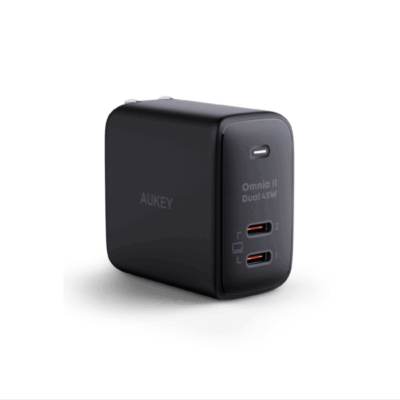 Aukey PA-B4T Củ sạc nhanh 2 cổng, chấu gập PD 45W - • Model : PA-B4T • Màu sắc : Đen, Trắng • Công nghệ : Power Delivery 3.0 FAST CHARGE , GaN Chip , PPS , QC 3.0 • PD 3.0 Protocol Chip • Bảo vệ quá nhiệt • Bảo vệ quá dòng • Bảo vệ quá áp • Bảo vệ ngắn mạch • Chống sét • Tương thích với chuẩn sạc nhanh Apple và Samsung • Tự điều chỉnh dòng điện để tối ưu hoá công suất ttrong quá trình sạc • Nguồn vào : 100-240V ~ 50/60HZ 1.3A • Nguồn ra : 5V/3A , 9V/3A , 12V/3A , 15V/3A , 20V/2.25A ( 45W ) – PPS : 3.3-16V 3A – C1 / C2 : 45W – C1 + C2 : 20W + 25W – C2 + C1 : 25W + 20W • Công suất tối đa : 45W • Kích thước : 52 x 30 x 52mm • Trọng lượng : 111g • Bảo hành chính hãng 18 tháng • Hộp sản phẩm gồm : Sạc nhanh AUKEY PA – B4T , hướng dẫn sử dụng