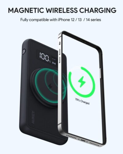 Aukey PB-WL01i Pin dự phòng Magsafe 10.000mAh 15w - <ul> <li>Model: PB-WL01i</li> <li>Màu sắc: Đen</li> <li>Dung lượng 10.000mAH</li> <li>Lõi Pin Li-polyme</li> <li>Đầu vào: USB-C : 5V 3A / 9V 2A / 12V 1.5A</li> <li>Đầu vào Ligh.tning : 5V 2.4A / 9V 2A</li> <li>Đầu ra USB-C : 5V 3A / 9V 2.22A / 12V 1.67A</li> <li>Đầu ra USB-A : 5V 4.5A / 4.5V 5A / 9V 2A / 12V 1.5A</li> <li>Công suất sạc không dây: 5W/7.5W/10W/15W</li> <li>Kích thước: 146 x 68.3 x19.5mm</li> <li>Trọng lượng 241g</li> </ul>