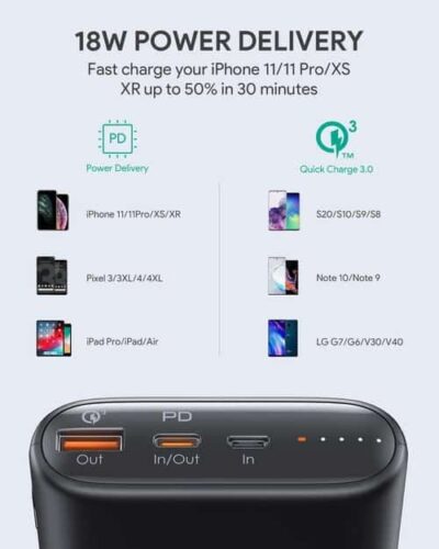 Aukey PB-Y39 Pin dự phòng 15000mAh 20W PD - <ul> <li>Mã Model: Aukey PB-Y39</li> <li>Màu sắc: Đen</li> <li>Dung lượng: 15000mAh</li> <li>USB Power Delivery 3.0, Sạc nhanh Qualcomm 3.0</li> <li>Đầu vào Micro-USB: DC 5V 2A</li> <li>Đầu vào USB C: (18W Power Delivery 3.0) DC 5V 3A, 9V 2A</li> <li>Đầu ra USB C: (20W Power Delivery 3.0) DC 5V 3A, 9V 2A, 12V 1.5A</li> <li>Đầu ra USB: (Sạc nhanh 3.0) DC 5–6V 3A, 6–9V 2A, 9–12V 1.5A</li> <li>Công suất tối đa: 18W</li> </ul>