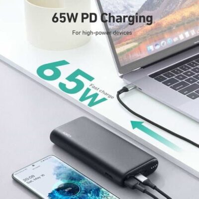 Aukey PB-Y37 Sạc dự phòng 20.000mAh 65W PD - <ul> <li>Dung lượng: 20.000mAh</li> <li>Màu sắc: Đen</li> <li>Đầu vào USB-C: 5-20V (Tối đa 45W)</li> <li>Đầu ra USB-C 1: 5V 3A, 9V 3A, 12V 3A, 15V 3A, 20V 3.25A (tối đa 65W, Power Delivery 3.0)</li> <li>Đầu ra USB-C 2: 15V 3A, 3V 2A, 12V 1.5A (Tối đa 18W, Power Delivery 3.0)</li> <li>Đầu ra USB: 5-6V 3A, 6-9V 2A, 9-12V 1.5A (Sạc nhanh tối đa 18W 3.0)</li> <li>Công suất tối đa: 65W</li> <li>Kích thước 15.7 x 7.2 x 2.5cm</li> <li>Trọng lượng: 370g</li> </ul> Có cái gì trong hộp vậy: <ul> <li>1 x Sạc dự phòng AUKEY PB-Y37</li> <li>1 x Cáp USB C to C</li> <li>1 x Hướng dẫn sử dụng</li> </ul>