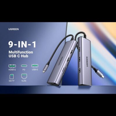 Hub chuyển đổi 9 in 1 Ugreen CM490 90119 - <ul> <li><strong>Thương hiệu:</strong> Ugreen</li> <li><strong>Model:</strong> CM490 90119</li> <li><strong>Chất liệu:</strong> Vỏ nhôm</li> <li><strong>Cổng vào:</strong> 1 cổng USB-C Male</li> <li><strong>Cổng ra:</strong> 2 cổng USB 3.0 Female, 1 cổng HDMI Female, 1 cổng RJ45 Gigabit Ethernet, 1 khe đọc thẻ nhớ SD/TF, 1 cổng USB-C Female (PD)</li> <li><strong>Tốc độ truyền dữ liệu:</strong> USB 3.0: 5Gbps</li> <li><strong>Độ phân giải HDMI:</strong> 4K*2K/30Hz</li> <li><strong>Tốc độ mạng:</strong> 10/100/1000 Mbps</li> <li><strong>Tốc độ đọc/ghi thẻ nhớ:</strong> ≈90MB/s</li> <li><strong>Công suất PD:</strong> 100W</li> <li><strong>Kích thước:</strong> L124 x W33 x H16 mm</li> <li><strong>Chiều dài cáp:</strong> 20cm</li> </ul>